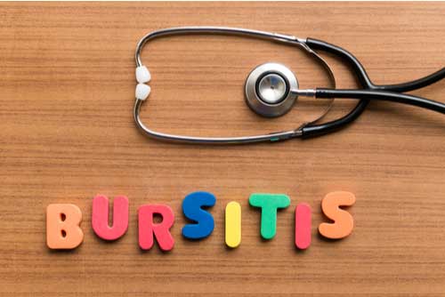 Plantation bursitis treatment concept, stethoscope and word bursitis